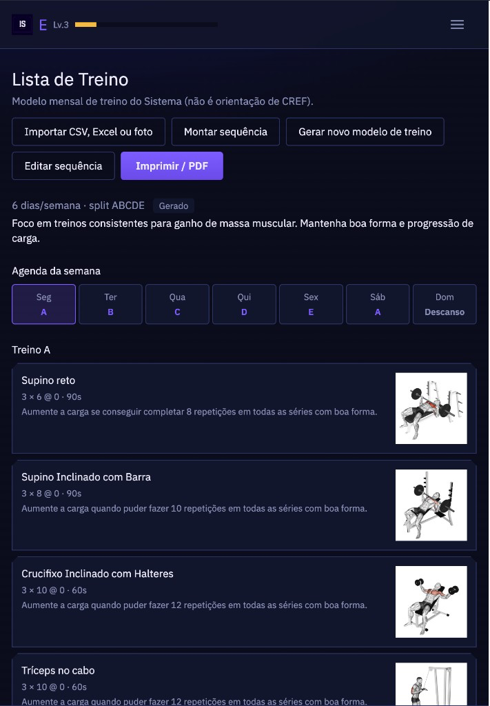 Iron System training list / plan screenshot